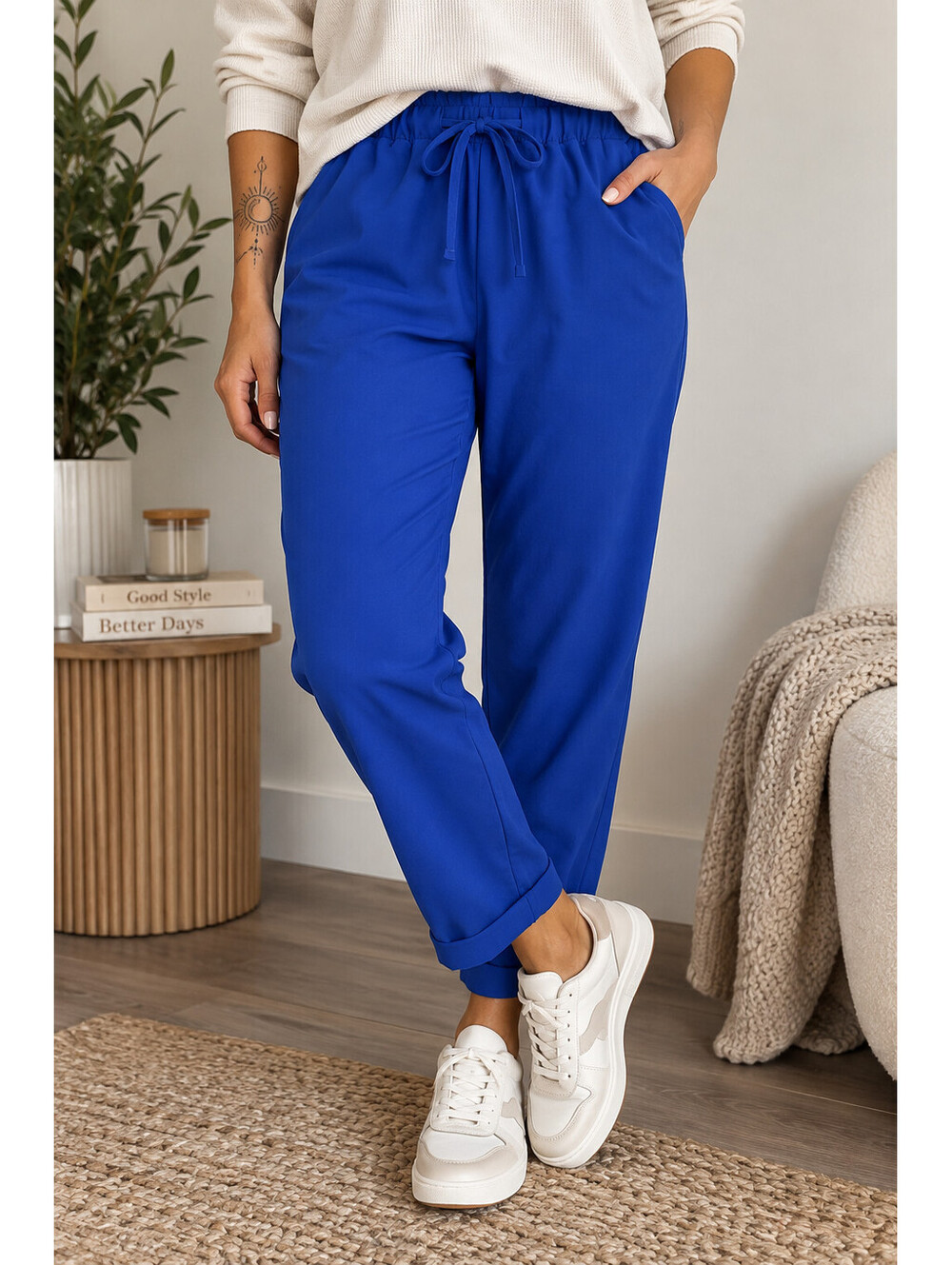 New York & Company Paperbag Pants Womens M Blue Cropped Drawstring Career Casual